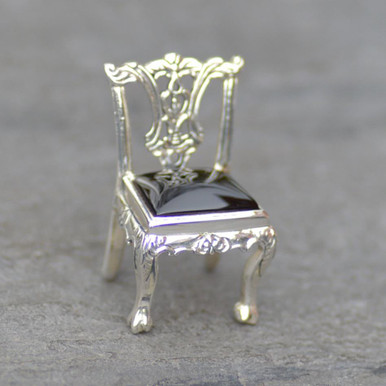 Hand crafted Whitby Jet and Sterling Silver Chair Figurine