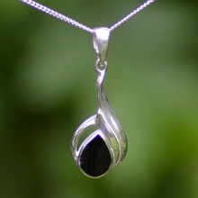 Sterling silver necklace with hand carved Whitby Jet teardrop stone