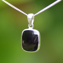 Contemporary Whitby Jet and sterling silver curved oblong pendant