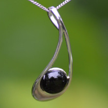 Contemporary 925 silver Whitby Jet cabochon necklace