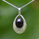 Modern 925 silver pear drop shaped necklace with oval Jet cabochon 
