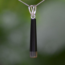 Whitby Jet and Indonesian Amber long cylindrical drop pendant on silver chain