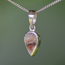 Dainty hand crafted Derbyshire Blue John reverse teardrop pendant on sterling silver chain