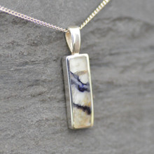 Unique long oblong Derbyshire Blue John and sterling silver pendant in gift box