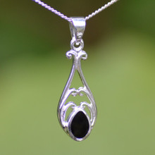 Sterling silver Celtic Whitby Jet pendant with teardrop shaped stone