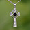 Slim Celtic Whitby Jet and sterling silver Cross pendant 