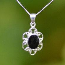 Sterling silver Whitby Jet necklace with scroll detailing
