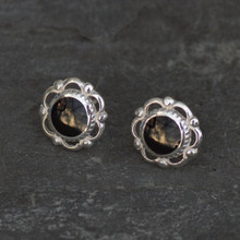 whitby jet frill and bead stud earrings