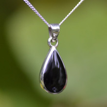 Hand crafted 925 sterling silver necklace with Whitby Jet pear drop shaped stone