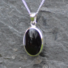 Deep oval Whitby Jet pendant on sterling silver chain