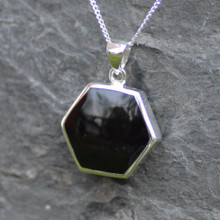Large sterling silver hexagon necklace with solid silver reverse
