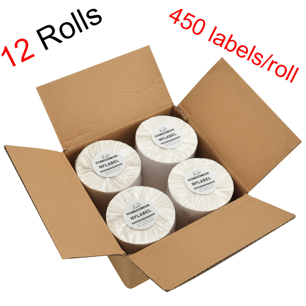 MFLABEL® 12 Rolls of 450 4x6 Direct Thermal Blank Shipping Labels for Zebra 2844 Zp-450 Zp-500 Zp-505