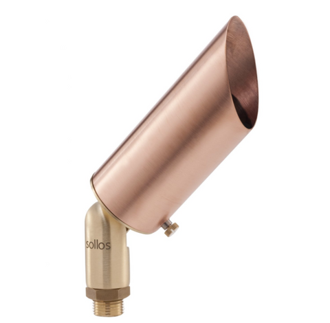 Sollos BSB067-CU-NL, straight bullet light with a cast brass or natural copper housing, and a clear tempered glass.  8" Ground stake is included.  Lamp not included. 