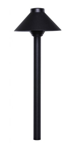 Sollos PSH055-TB-18 Straight hat path light with a architectural aluminum housing.  Clear tempered glass.  8" ground stake included. A T3 bi-pin 20 watt lamp is included.