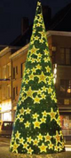 
Hollywood Stars Giant Tree is covered with built in gold star decor of various sizes on a evergreen garland background. It is lit with warm white LED bulbs. 

This six piece giant tree comes in 21', 27.9', and 34.8'.
The 21' tree is 727watts, 27.9' is 1,155watts, and the 34.8' is 1,821watts.
All trees are 230volts + 24 volts

