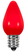 BOX QTY: 25 BULBS
CASE QTY: 1000 BULBS
Smooth Red: This bulb is a beautiful smooth red like Santa’s coat! This classic red bulb has the look of lighting decorations and homes during the holidays for generations but has a new LED brightness.  The low energy using LED’s generate a vibrant glow that lasts seven times longer than other bulbs. These LED bulbs have a 60,000 hour life span which will make you want to sing Christmas cheer loud and long for all to hear. 

•	Each bulb has three professional grade LED's inside to create a bright glow. 
•	The low watt LED bulbs allow for you to make longer runs while using low amounts of energy. 
•	The bulbs remain cool to the touch because of the low energy LED bulbs inside. 
•	These durable smooth textured bulbs have a 60,000 hour lifespan
•	We use nickel platted bases instead of brass to prevent corrosion.
•	Now you can get an LED C7 lamp without the faceted caps. These lamps remind us of the old opaque/ceramic bulbs of the past.
•	Indoor and Outdoor use
*Per bulb price varies per bulb color*
