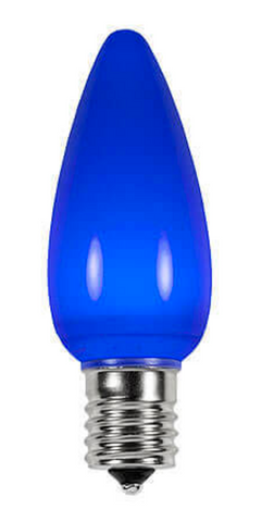 BOX QTY: 25 BULBS
CASE QTY: 1000 BULBS
Smooth Blue: The soft blue glow of these bulbs are great for any Hanukkah decorations. Create a calming blue hue in your home or decorate outside to accent the white snow this holiday season  with these smooth LED bulbs. Low energy LED’s are inside of these very durable bulbs that provide your home, business, or displays with a bright vibrant glow. 

•	Each bulb has three professional grade LED's inside to create a bright glow. 
•	The low watt LED bulbs allow for you to make longer runs while using low amounts of energy. 
•	The bulbs remain cool to the touch because of the low energy LED bulbs inside. 
•	These durable smooth textured bulbs have a 60,000 hour lifespan
•	We use nickel platted bases instead of brass to prevent corrosion.
•	Now you can get an LED C9 lamp without the faceted caps. 
•	Indoor and Outdoor use
*Per bulb price varies per bulb color*
