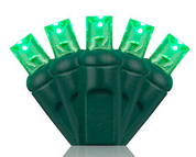 Transform your home like the hulk with these bright green 5mm LED’s. Your neighbors will think you have the green thumb of the neighborhood when you hang these lights in your trees or bushes. When accented with red LED’s these green strands will make your home festive this Christmas. This low energy LED strand provides you the opportunity to plug in up to 38 strands into one another on a single run. The durability of this strand makes it great for lighting trees, bushes, and even inside your home or business.


•	A 5mm bulb that comes in both 6-inch spacing (25ft) and 4-inch spacing (17ft) in a 50 light set.
•	The 4” spacing or 17-foot strand, is better for wrapping trees.
•	The 6" spacing or 25-foot strand, is better for canopies in deciduous trees and evergreen trees and bushes.
•	Connect up to 43 sets end to end. 
•	Bulb Life of 100,000 hours.
•	If one bulb burns out, the rest will continue to burn. 
•	Cool burning because of the low energy usage. 
•	This end to end strand has molded on sockets with rectified construction.
•	Sold in polybags for easy use.
•	Indoor and outdoor use. 
•	Non fading for years of enjoyment. 
•	Three Year Guarantee. 
