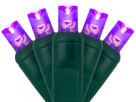 Show your support against domestic violence with these beautiful purple 5mm LED’s. When accented with orange, these purple LED’s can make your home stand out to all of the trick or treaters this Halloween. Release your inner raging Cajun this Mardi Gras season when accenting this strand with yellow and green LED’s to give your home the taste of New Orleans. This low energy LED strand provides you the opportunity to plug in up to 38 strands into one another on a single run. The durability of this strand makes it great for lighting trees, bushes, and even inside your home or business.
•	A 5mm bulb that comes in both 6-inch spacing (25ft) and 4-inch spacing (17ft) in a 50 light set.
•	The 4” spacing or 17-foot strand, is better for wrapping trees.
•	The 6" spacing or 25-foot strand, is better for canopies in deciduous trees and evergreen trees and bushes.
•	Connect up to 43 sets end to end. 
•	Bulb Life of 100,000 hours.
•	If one bulb burns out, the rest will continue to burn. 
•	Cool burning because of the low energy usage. 
•	This end to end strand has molded on sockets with rectified construction.
•	Sold in polybags for easy use.
•	Indoor and outdoor use. 
•	Non fading for years of enjoyment. 
•	Three Year Guarantee. 
