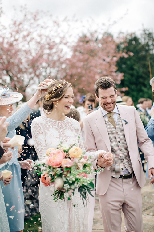 Light pink men's groom suit for weddings