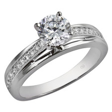 14K WHITE GOLD - BEAD SET MILGRAIN STYLE DIAMOND ENGAGEMENT RING SETTING