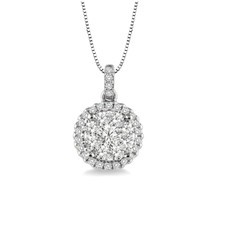 14K WHITE GOLD - 0.50CT - DOUBLE HALO DIAMOND LOVE BRIGHT DOUBLE HALO PENDANT & CHAIN