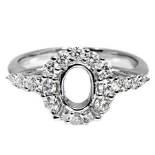 14K WHITE GOLD - OVAL SHAPED HALO  ENGAGEMENT RING SETTING (0.52CT)