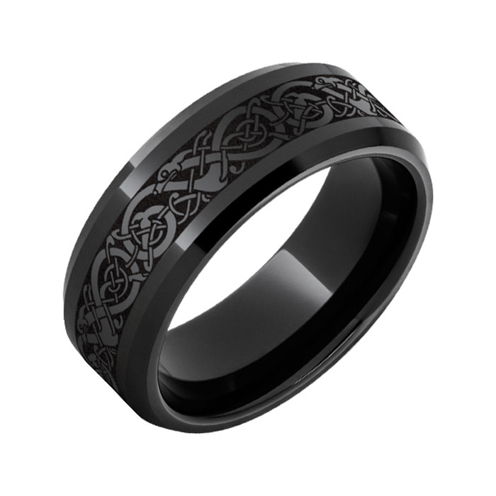Black Tungsten Carbide Wedding Band With Wood and Arrow - Norse Spirit