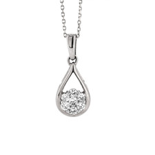 14K WHITE GOLD - DIAMOND CLUSTER TEARDROP STYLE PENDANT & CHAIN (0.25CT)