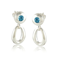 Zina Sterling Silver Bezel Set Blue Topaz Stud Drop Style Earrings