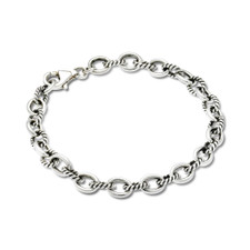 ZINA: STERLING SILVER - THIN ROPE TEXTURED LINK  BRACELET - 7.5 INCH