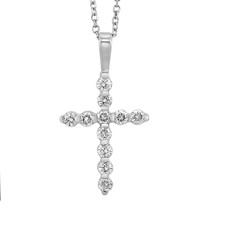 14K WHITE GOLD - 0.75CT CLASSIC SHARED PRONG DIAMOND CROSS PENDANT WITH CHAIN