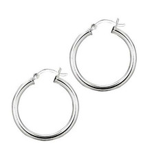 STERLING SILVER 3 X 30MM SHINY ROUND TUBE HOOP EARRINGS