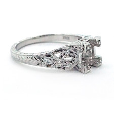 14K WHITE GOLD - VINTAGE ENGRAVED DIAMOND ENGAGEMENT RING SETTING