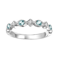 10K WHITE GOLD - VINTAGE SCALLOPED AQUAMARINE & DIAMOND STACKABLE BAND (0.14CT)