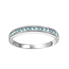 10K WHITE GOLD - CHANNEL SET MILGRAIN EDGE BLUE TOPAZ STACKABLE BAND