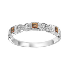 10K WHITE GOLD -  MILGRAIN HEART CITRINE & DIAMOND STACKABLE BAND