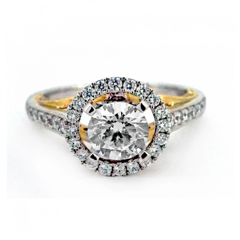 14K TWO TONE ROUND HALO VINTAGE DESIGN DIAMOND ENGAGEMENT RING SETTING 0.62CT