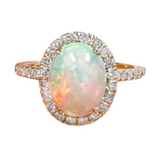 14K ROSE GOLD  - ETHIOPIAN OVAL CUT OPAL & DIAMOND HALO FASHION RING
