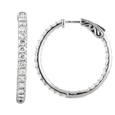 14K WHITE GOLD - 1.50ct Inside Outside Shared Prong Diamond Hoop Earrings