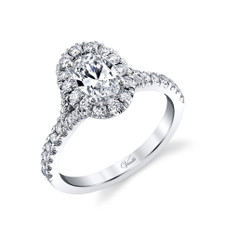 14K White Gold -  Split Shank Oval Halo Diamond Engagement Ring Setting 