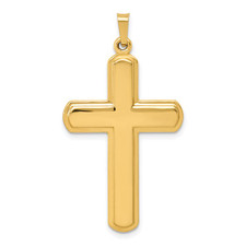 14K Yellow Gold - Men's Flat Beveled Style High Polished Cross Pendant