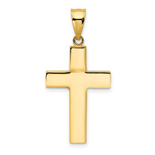 14K Yellow Gold - Men's Flat 3D Style High Polished Cross Pendant