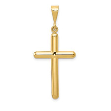 14K Yellow Gold - Classic Tube Style High Polished Cross Pendant