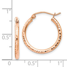 14K Rose Gold - 2 x 20mm  Diamond Cut Petite Hoop Earrings