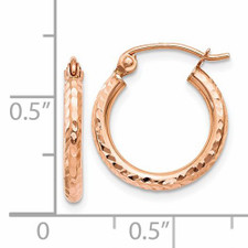 14K Rose Gold - 2 x 15mm  Diamond Cut Petite Hoop Earrings