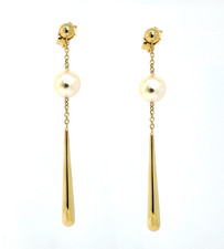 14K Yellow Gold - 8mm Cultured Pearl Dangling Stud Earrings