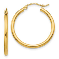 14K Yellow Gold - 2 x 25mm - Petite High Polished Gold Hoop Earrings