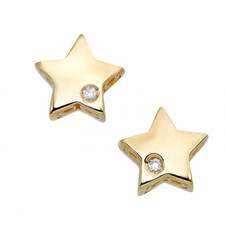 14K Yellow Gold - Petite Shining Star Diamond Stud Earrings