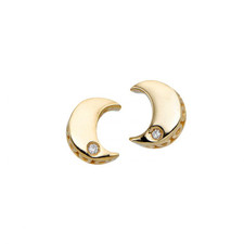  14K Yellow Gold - Petite Half Moon Diamond Stud Earrings